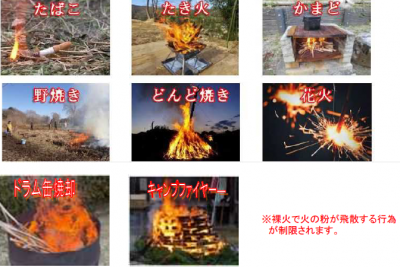 火の使用制限たき火かまど花火の写真